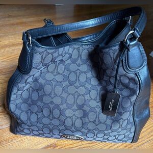 Coach Black and Gray Edie Shoulder Bag in Signature Jacquard